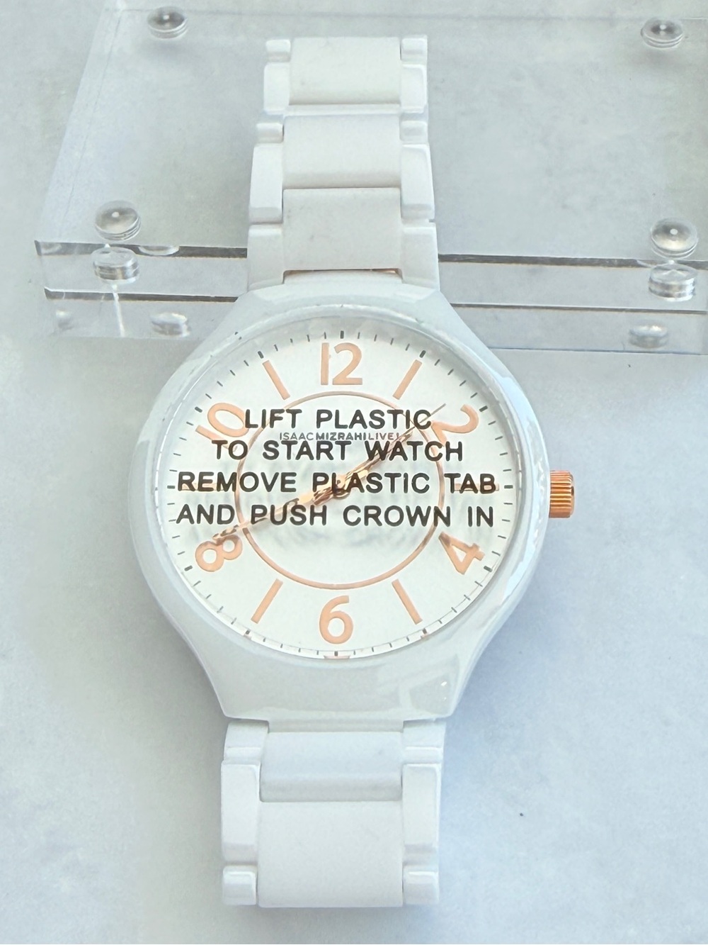 Isaac Mizrahi Live White Ceramic Link Watch with Rose Gold - IMZ731XL